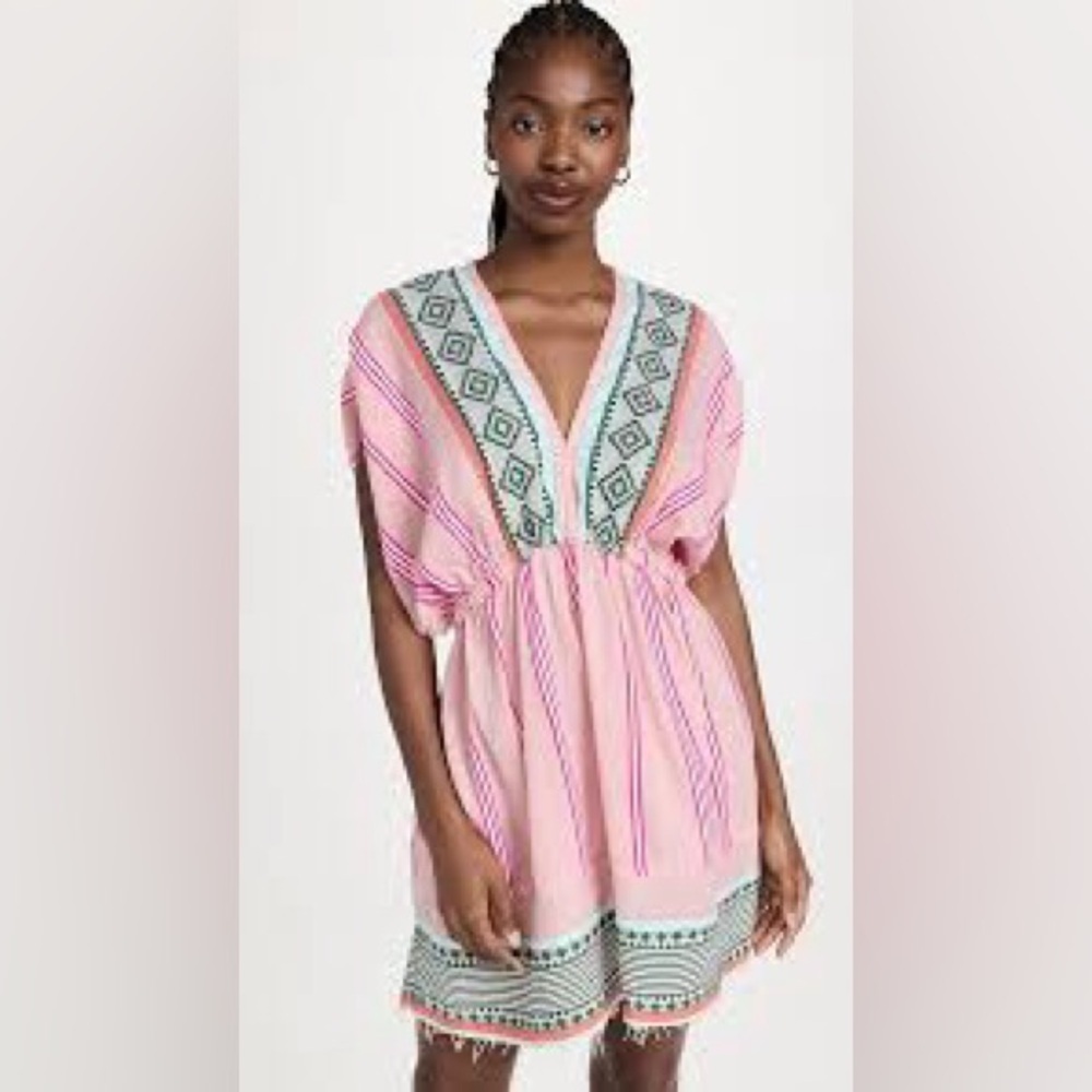 RARE Lemlem Rosa Pink Embroidered Coverup Dress Luxe Resortwear NWT S